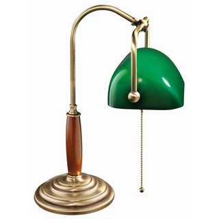 Licht-Erlebnisse Schreibtischlampe LAMPADE MINISTERO, ohne Leuchtmittel, Jugendstil Tischlampe echtes Messing Zugschalter H:39cm E27 Vintage bunt|grün