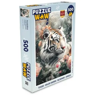 MuchoWow Puzzle Tiger - Wildtiere - Blumen - Dschungel, 500 Puzzleteile, Foto-Puzzle, Bilderrätsel, Puzzlespiele, Spielzeug 34 cm x 48 cm x 2 cm | Hochformat