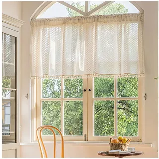 Sunicol Scheibengardine Halbtransparent Bistrogardine, Vintage Quasten Boho Küche Vorhänge, (2 St), Gaze Schals Fensterschal für Küche Wohnzimmer Landhaus 71 cm x 61 cm