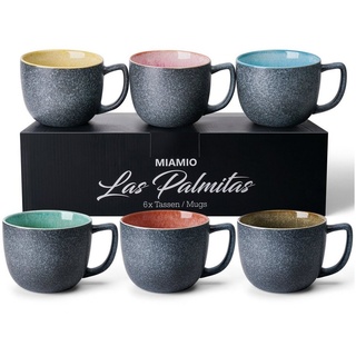 MiaMio Tasse 6 x 470 ml Kaffeetassen Set Kaffeebecher aus Steingut Farbig Modern