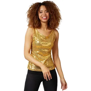 dressforfun Pailletten Top Damen, Glitzer Oberteile Damen, Pailletten Oberteil Damen, Disco Kostüm Damen, sexy Faschingskostüme, Party Oberteil Damen, Party Top, Galaxy Kostüm Damen - Gold, XL - XL