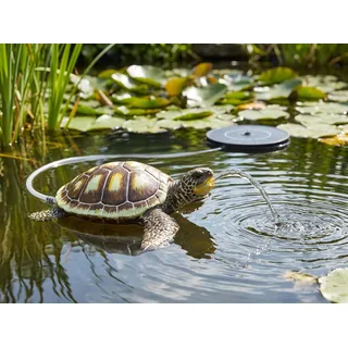 Wasserspeier Schildkröte schwimmend Solar Wasserspiel Teichdekoration Springbrunnen Teichfigur Gartendeko 20x21x6 cm
