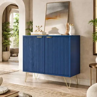 QLTXYHML Sideboard mit 2 Türen, dunkelblau mit goldenen Füßen – elegantes Aufbewahrungsmöbel für Wohnzimmer, Esszimmer oder Eingangsbereich, Schrank mit Innenablage