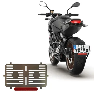 1x Kennzeichenhalter 255 X 135 mm Rahmenlos 100% Edelstahl (Rostfrei) 0,8 mm dick - Mit Rückstrahler Reflektor ROT - Für Motorrad - Roller (135 R)