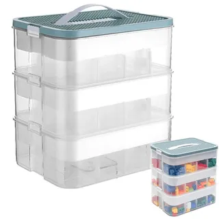 Ysislybin Aufbewahrung Box für Lego - 3 Stufen Bausteine Boxen, Spielzeug Aufbewahrungsbehälter, Stapelbar Kunststoff Transparent Mit Fächern, Sortierbox Ordnungsboxen