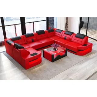 Sofa Dreams Wohnlandschaft Ledersofa Como U Form Mini, Designersofa, Sofa mit Beleuchtung rot|schwarz