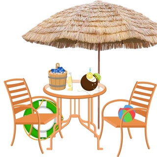 Hawaii Strandschirm Sonnenschirm 160/180/200/240 cm Stroh Gartenschirm Strohschirm Marktschirm Terrassenschirm für Garten, Strand, Outdoor, Natürliche Farbe (Color : 2.4m, Size : Without Base)