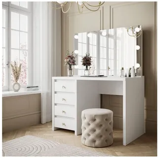 ALLHOUSE24 Schminktisch BELLA ELITE weiß inkl. Spiegel und Glühbirnen (Spiegel im Setpreis enthalten), Breite 110 cm weiß