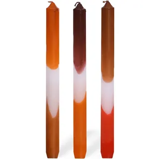 comforder Dip Dye Kerzen, 3 Stabkerzen mit Farbverlauf (Orange Braun) | Handgetauchte Tafelkerzen, ca. 9 Std Brenndauer, Paraffin, geruchlos, Boho Skandi Vintage Deko