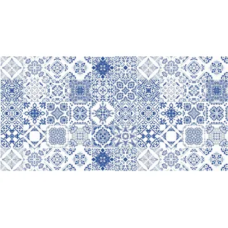 HUBDECO - Teppich - Küchenteppich - Badezimmerteppich - Badteppich - Küchenläufer - Teppich Läufer - Teppich Küche - PCV, Vinyl - rutschfest - Mosaik Blau-Weiß - 76x152cm