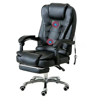 ideallife Bürostuhl mit Massagefunktion und Fußstütze, ergonomischer Schreibtischstuhl Chefsessel mit 145° Liegefunktion, extra Dicker Polsterung, breiter Sitzfläche und hohem Rücken, Schwarz