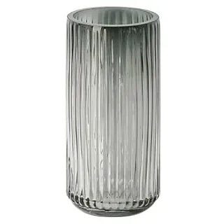 Gerippte grünen Glasvase Vase für Tulpen | Transparente Blumenvase Modern mit Glatter Öffnung für Wohnzimmer, Hochzeit, Büro | Riffelglas Deko für Hochzeit Party Dekor (grau, 11.5x25cm)