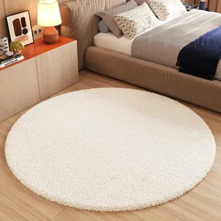 TAPISO Essence Teppich Rund Creme Hochflor Langflor Shaggy Einfarbig Felloptik Flauschig Schlafzimmer Wohnzimmer Kinderzimmer ÖKO-TEX 240 x 240 cm