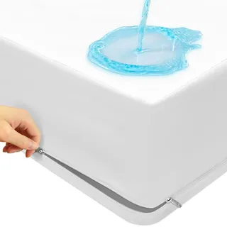mafudoxi Milbenbezug Matratze 90x200x28cm, Premium Sechsseitiger Wasserdichter Matrazenschoner, Matratzenbezug mit Dreiseitigem Reißverschluss, Waschen bei 60°C - White