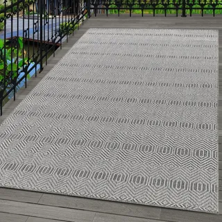 Carpetsale24 Outdoor Teppich Wetterfest Innen & Außenbereich Modern Design Küchenteppich Balkon Terrassen Flachgewebe Wetterfest, Grösse: 240x34... - Grau