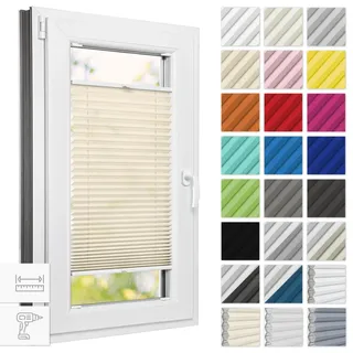 Estika Plissee mit Bohren 65 cm x 180 cm - Beige - Rollos für Fenster, Jalousien Fenster für innen, Raffrollo, Fensterplissee