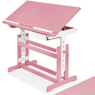 tectake® Kinderschreibtisch, Schreibtisch höhenverstellbar, Kindertisch mit Stauraum Schublade, Tischplatte neigbar, höhenverstellbarer Tisch, Arbeitszimmer für Kinder, Jugendzimmer - pink