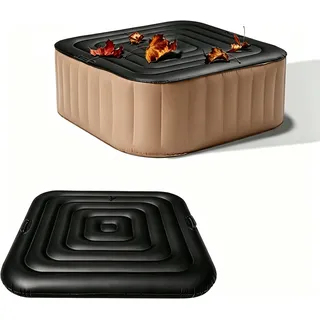 Aufblasbare Abdeckung Whirlpool,Aufblasbare Poolabdeckung Mit 2 Handhaben, Whirlpool Abdeckung Winddichter Regenfester Abdeckungsschutz Whirlpoolzubehör für Pools (Schwarz, 130CM, Quadratisch)