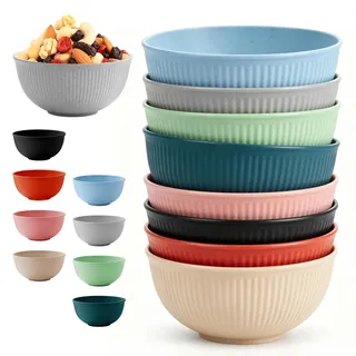 Müslischalen 8er Set - 680ml Unzerbrechliche Plastikschüssel mit glatten Kanten, Stapelbar & Platzsparend, 15cm Müslischale für Mikrowelle & Spülmaschine, Leichte Dessertschalen für Camping & Kinder
