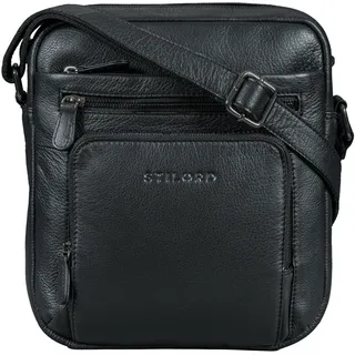 STILORD "Corvin Umhängetasche Herren Klein Leder Herrentasche zum Umhängen Leder Crossbody Bag Herren Messenger Bag Männerhandtasche Echtleder Crossover Bag für Freizeit Farbe:schwarz - S