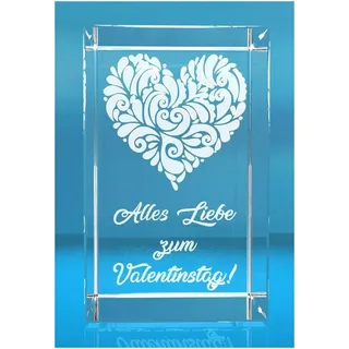 Dekofigur 3D Glasquader I verziertes Herz I Alles Liebe zum Valentinstag!, Hochwertige Geschenkbox, Made in Germany, Familienbetrieb
