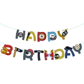 Oblique Unique® Happy Birthday Piraten Girlande Banner zum Dekorieren Spielen Basteln Hängedeko für Kinder Kindergeburtstag Geburtstag Motto Party Deko