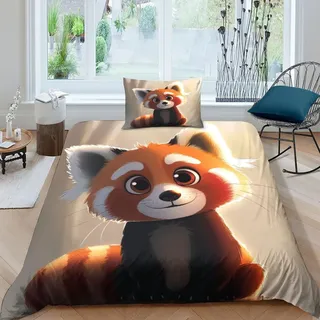 VesFy 3D Roter Panda Bettwäsche Tier Bettbezug Set Weiche Mikrofaser Bettdecke Decken Kissenbezug 2 Teilig Mit Reißveschluss Für Jugendliche Kinder Schlafzimmer Single(135x200cm)