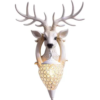 LANMOU Dimmbar Innen Wandleuchte mit Fernbedienung und E27 LED-Lampe, Deer Design Fairy Lamp Harz Wandlampe für Kinderzimmer, Schlafzimmer, Bett, Wohnzimmer, Büro, Wanddeko,Weiß