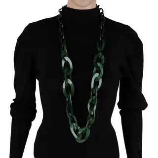 MIRROSI Lange Kette Damen Statement Halskette HARZ ca.95cm lang (perfekt für Pullover, Bluse, Shirt), Bunte Halskette grün
