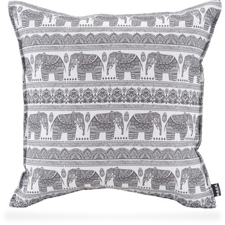 HOCK Ethno-Elephant Outdoor Wendekissen inkl. Füllung Elefanten-Motiv mit Biese grau wasserabweisend/lichtecht (6-7) in verscheidenen Größen (Wendekissen 60x60cm, Grau)