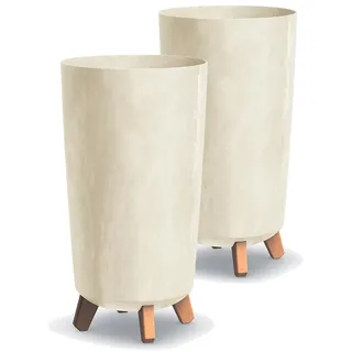 Tymar Übertöpfe groß mit Füßen, Blumenübertopf, Blumentopf Gross, Blumenkübel matt, Pflanzkübel für Außen und Innen ((2pack) Beton Creme ; Höhe 44,5 cm/ø 24 cm)