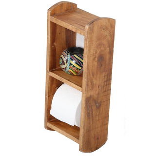 WC-Garnitur Latina aus recyceltem Teak-Holz, Toilettenpapier Halter Klorollenhalter zur Wandmontage 16x10x40 cm NUA046
