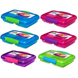 Sistema Lunchbox 6er Set Vorteilspack Familienset small Split 2fach unterteilt 350 ml 2x türkis, 2x pink und 2x blau 41518 + 4er Set EKM Living Edelstahl Trinkhalme