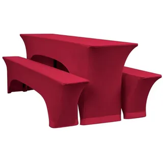 LuxusKollektion Tischdecke 3er-Set Elastische Biertischhussen Weinrot Bierzeltgarnitur rot