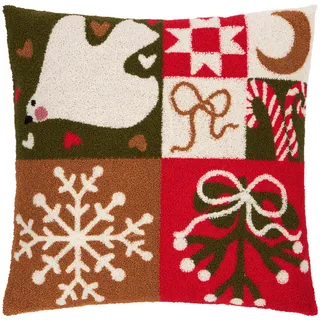 furn. Fika Patch Federgefülltes Kissen (Mehrfarbig - 43x43cm) | Weihnachten Getuftet Mistelzweig Schneeflocke Patchwork Festlich Saisonal Dekoratives Kissen