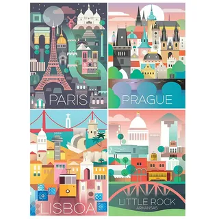DCIDBEI 5D 4 Pack Diamant Malerei Set 40x50 cm Diamond Painting Berühmte Gemälde Malen nach Zahlen Paris Prague Lisboa Porto Diamant Painting Bilder Landschaften Crystal Strass Stickerei Erwachsene
