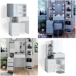 Vicco Schminktisch Conrada Weiß, mit LED Beleuchtung und Hocker