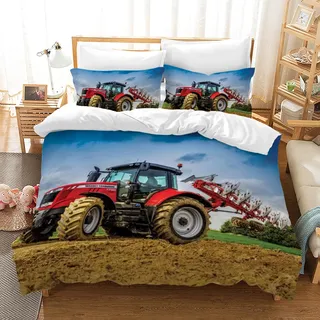 PQCXXA Traktor kinderbettwäsche 140x200cm,3-teilig Grün Traktor Bettwäsche-Set mit Reißverschluss und 2 Kissenbezug 65x65cm, für Kinder Jugendliche Jungen