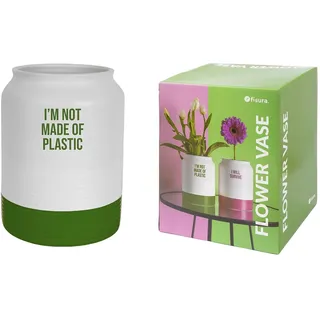 Fisura - Moderne dekorative Vase Plastic. Vase mit Botschaft. Weiße und grüne Keramikvase. Originelle weiß-grüne Vase. Maße: 14,9 Zentimeter x 14,5 Zentimeter