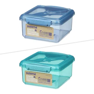 Sistema Ocean Bound Lunchbox mit Besteck aus Kunststoff | 1,2 l Frischhaltedose mit Gabel und Messer | BPA-frei, aus recyceltem Kunststoff | Blaugrün oder Blau (Farbe nicht wählbar)