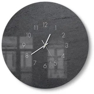DEQORI Wanduhr 'Schiefertafel Stein-Optik' (Glas Glasuhr modern Wand Uhr Design Küchenuhr) grau|schwarz 50 cm x 50 cm