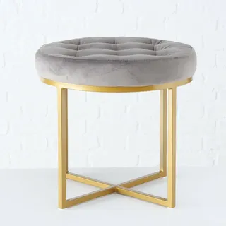 Design Hocker Fantastic rund Samt Grau Gold Sitzhocker Beistelltisch Samthocker