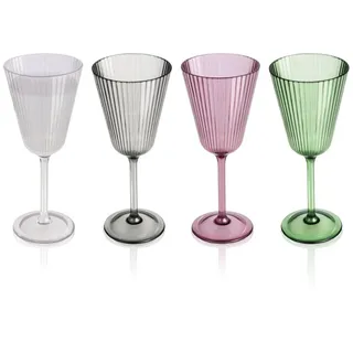 Ribelli Gläser-Set 4er Set Sektkelch aus Kunststoff, 250ml Plastik Weingläser, für Sekt, Prosecco, Champagner, Wein oder Cocktails bunt