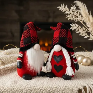 Weihnachtswichtel 25cm(36cm) Gnom 2 Stück sitzend rot-schwarz Dekofigur