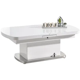 Livetastic Couchtisch, Weiß, Metall, Glas, Holzwerkstoff, rechteckig, Sockel, 75x50x135 cm, Fsc, ausziehbar, höhenverstellbar, Wohnzimmer, Wohnzimmertische, Couchtische, Couchtische höhenverstellbar
