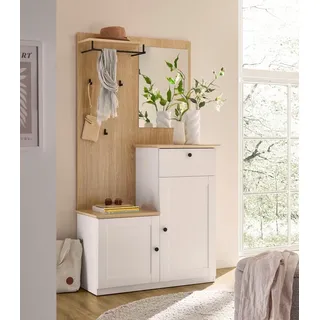 OTTO home Kompaktgarderobe Brest, Garderobe im Landhausstil, Flurgarderobe, Dielenschrank schwarze Metallgriffe, viel Stauraum, für kleine Räume geeignet weiß