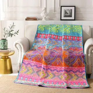 Qucover Tagesdecke 150x200 Bettüberwurf Tagesdecke Bunt, Zweiseitige Tagesdecken Boho Stil für Einzelbett, Wendedecke, Wohndecke Sofadecke Sofaüberwurf mit Sonnenblumen-Muster (Bunte-2, 150x200cm)