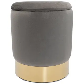 Amagohome Sitzhocker Samthocker Ø 31 H 38 cm Velour Hocker mit Stauraum u. Deckel - Deko Ho grau