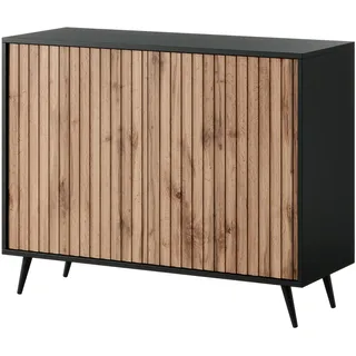 Selsey Bello Kommode in Schwarz und Wotan Eiche mit Lamellenfronten 104 cm breit