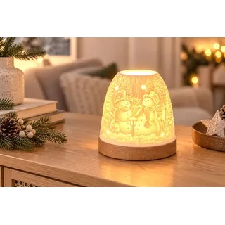 Teelichtleuchte Mini Iglu auf Holzsockel Schneemänner ca. 10,0x9,0cm (H/B)
